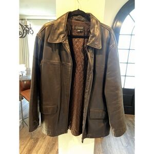 Vintage J. Crew Leather Full Zip Jacket Men's‎ Size L Brown Heavyweight Quilted